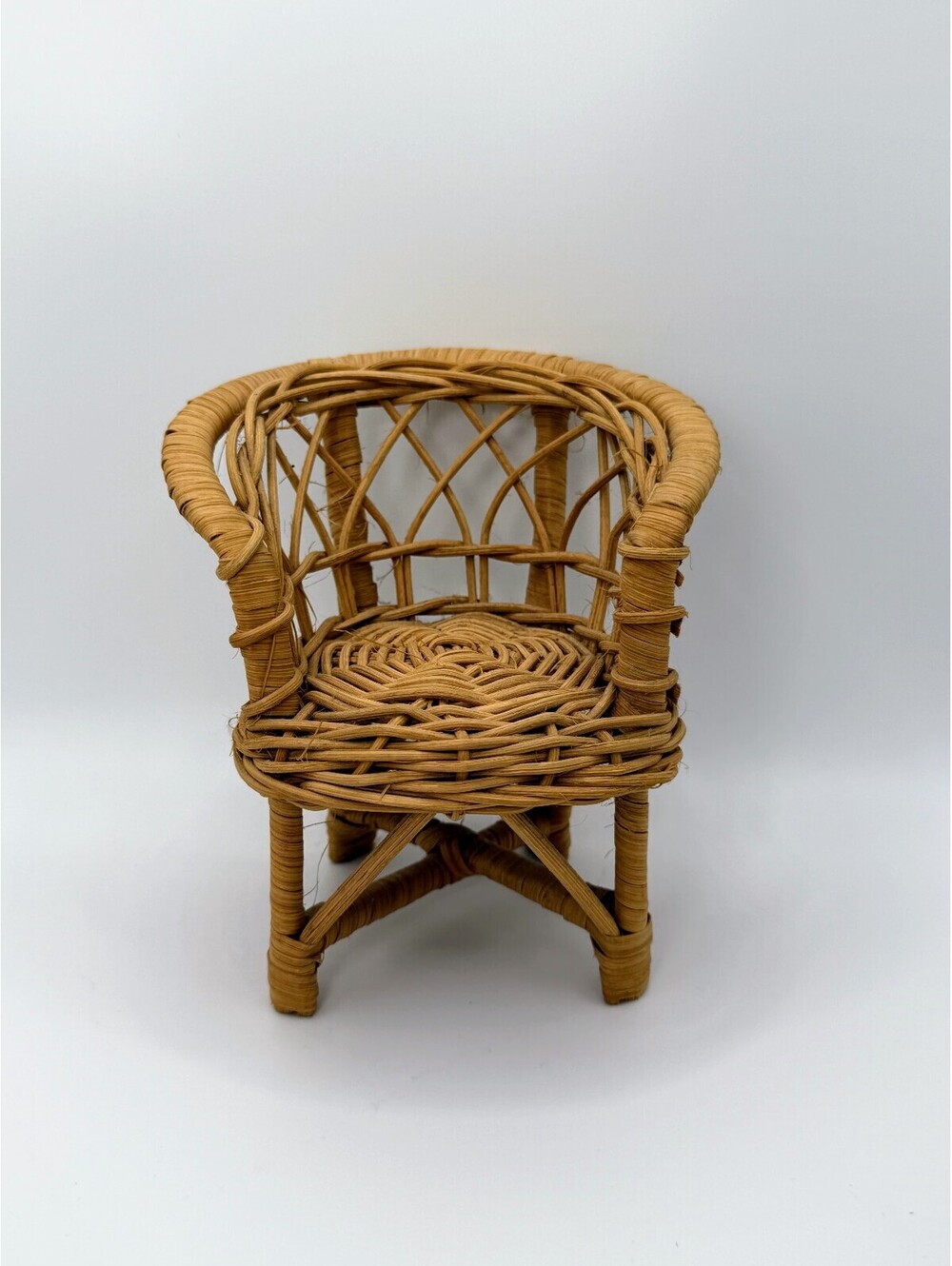 1:6 Scale Vintage Wicker Rattan Dollhouse Chair Boho Woven Doll Furniture